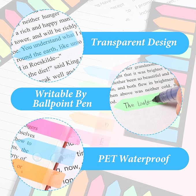 1200Pcs Sticky Tabs, Fluorescent Translucent Stickys Note Flags Page Markers - Image 6