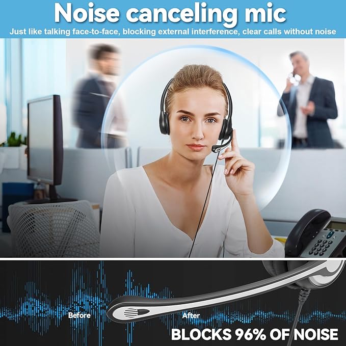 Wantek Phone Headset with Microphone Noise Cancelling,Telephone Headset 2.5mm Jack Compatible with Panasonic AT&T Uniden Cisco Linksys Grandstream Vtech Polycom Cordless Office Phones-DeskLoop Office