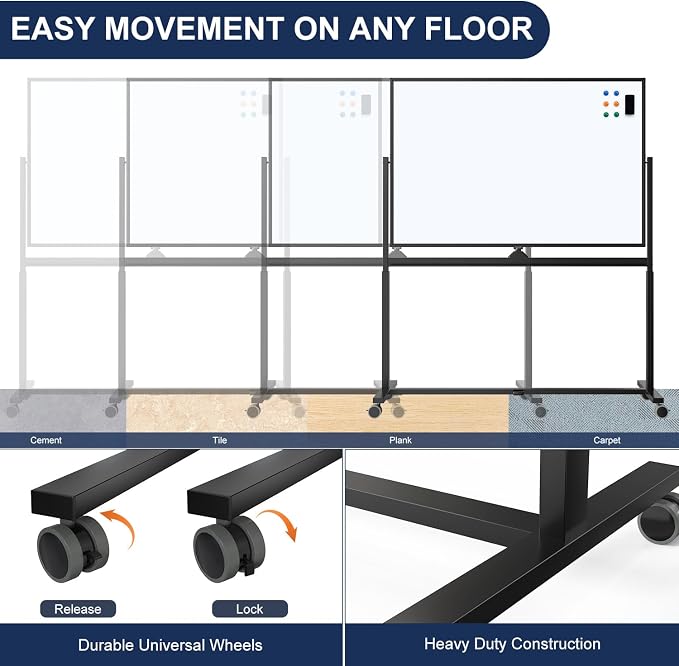 Large Dry-Erase Rolling Magnetic Whiteboard - Image 5