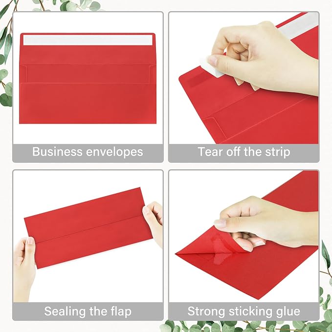 100 Pack #10 Business Envelopes, Self Seal Standard Christmas Red Envelopes - Image 4