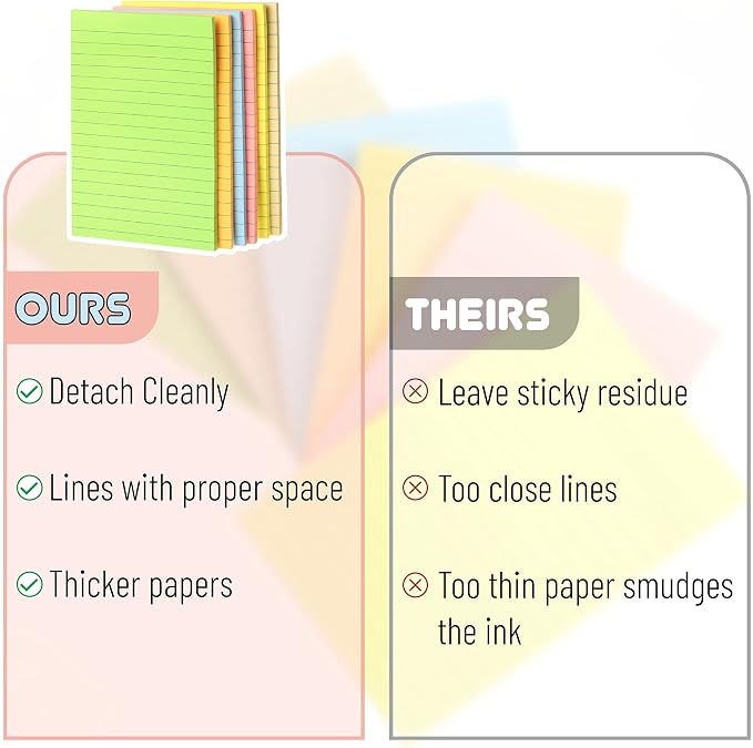 Mr. Pen- Lined Sticky Notes, 6 Pads, 45 Sheets/Pad, Pastel Color | Sticky Notes - Image 5