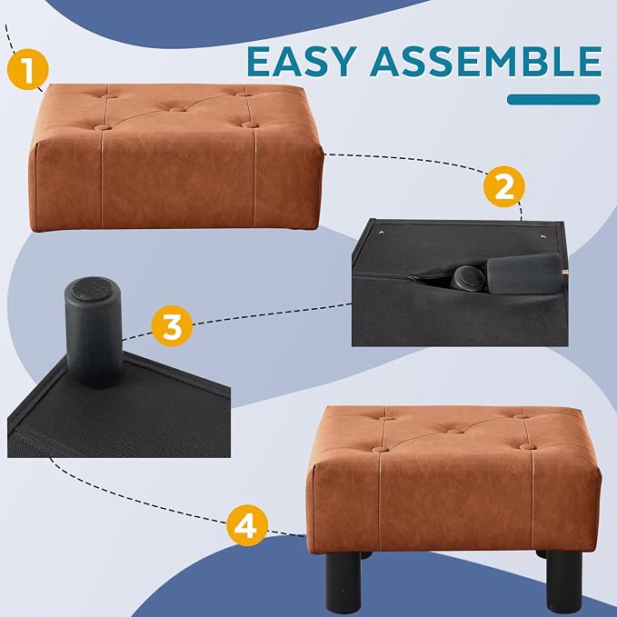 Small Foot Stool Ottoman, Faux Leather Footstool Ottoman Foot Rest - Image 5