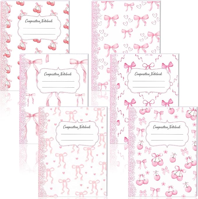 Fullhawl 6 Pack Composition Notebook College Ruled Bulk Light Pink Bow by Fullhawl