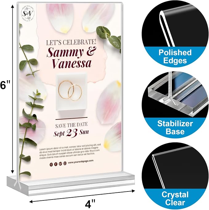 Acrylic Sign Holder 4x6, 20 Pack Clear Table Vertical Double Sided Table Menu - Image 3