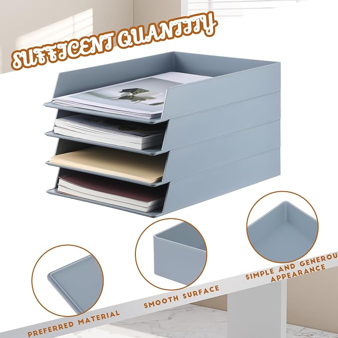 Wenqik 4 Pcs Stackable Paper Trays Rectangular Plastic Desk Holder Desktop - Image 3