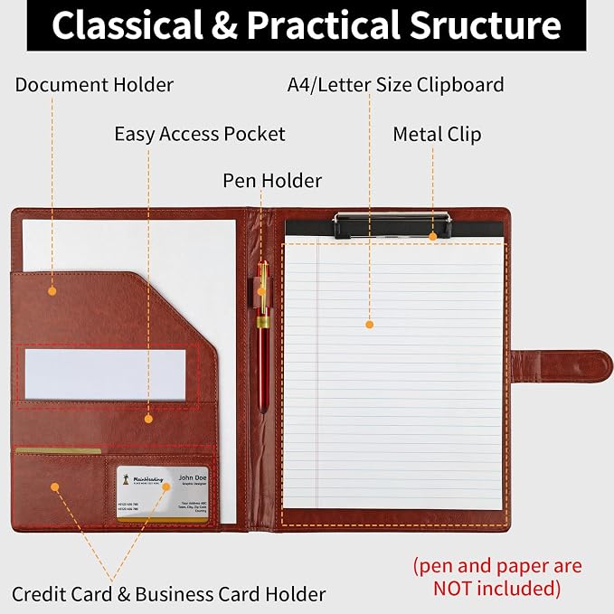 Professional Padfolio with Clipboard, Faux Leather Portfolio Folder Binder - Image 3