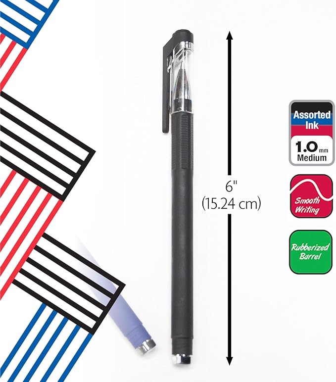 BAZIC Oil Gel Ink Pen, GR8 Assorted Colors w/Rubberized Barrel, 0.7 mm Medium Point Smooth Writing, for Office School (3/Pack), 1-Pack