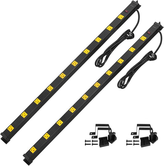 SURAIELEC 10 Outlet Long Power Strip Surge Protector, Industrial Heavy Duty Metal Shop Power Strip Flat Plug, 1000 Joules, 15 A Breaker, 6FT Cord, Wall Mountable, for Work Bench, Shop, Garage, 2 Pack-DeskLoop Office