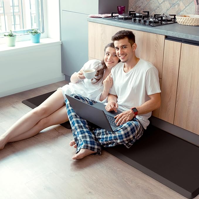 KitchenClouds 2PCS Kitchen Rugs Cushioned Anti-Fatigue Non-Slip Waterproof Kitchen Mat Comfort Foam Standing Mat for Floor Office Sink Laundry (Chocolate)-DeskLoop Office