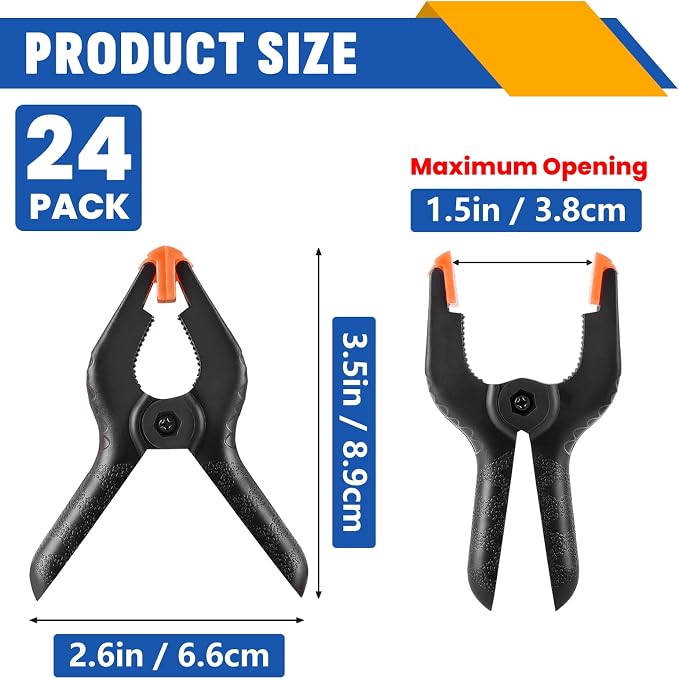 24 Pack 3.5 inch Plastic Spring Clamps, Backdrop Clips, Plastic Clamps - Image 2