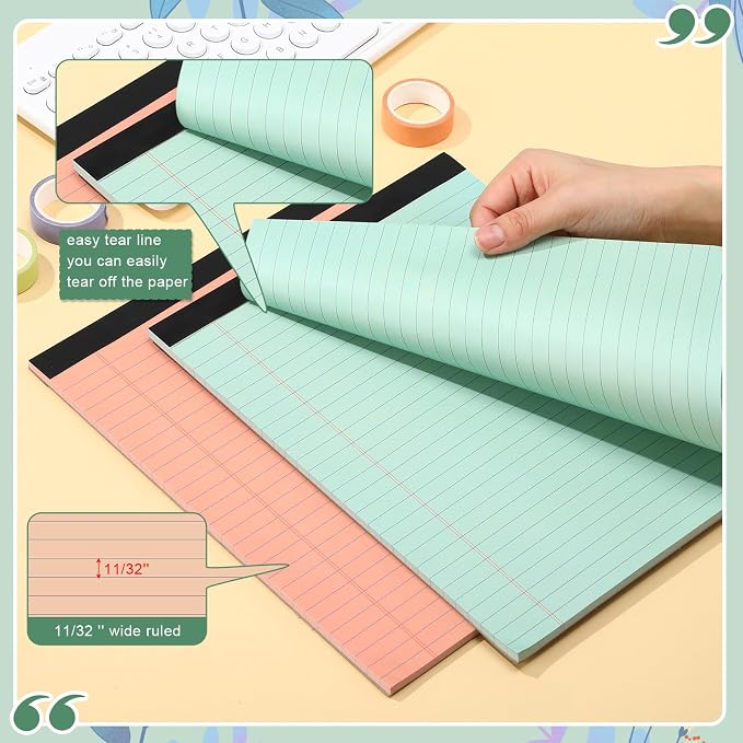 Fuutreo 8 Pcs 8.5'' x 11'' Colored Legal Pad Writing Pads Wide Ruled 50 Sheets - Image 3