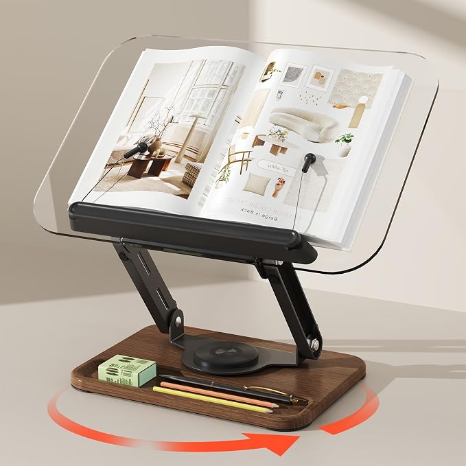 BYMECOST Acrylic Book Stand for Reading, 360°Rotating Book Holder by BYMECOST