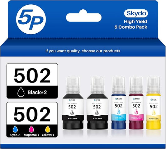 502 T502 Ink Refill Bottles Compatible for ET2760 ET2750 ET-3760 ET-2850 ET-15000 ST-4000 ST-2000 ET-3710 ET-3850 ET-3750 ET-4850 ET4750 ET2700 ST3000 ET3700 Printer(5 Pack)-DeskLoop Office