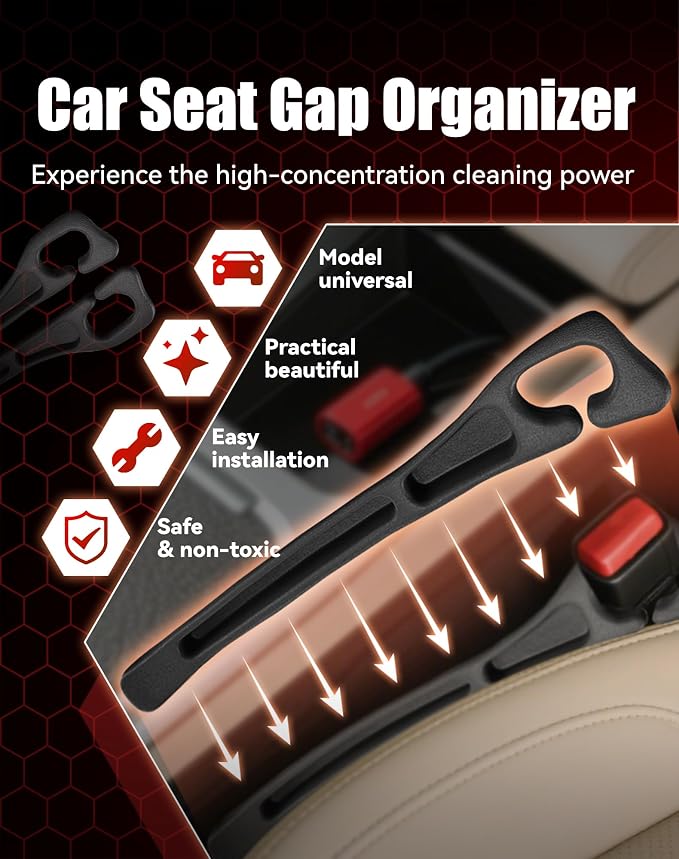 Seat Gap Filler with Storage, Universal Seat-Gap Filler, Double-Slot Organizer - Image 2