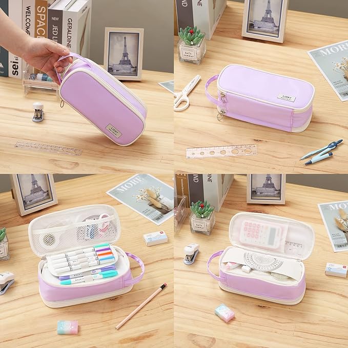 Dugio Big Pencil Case for Girls Teens Kids Zipper Pencil Pouch with Handle Organizer Pencil Bag Aesthetic Pencil Box for School Purple-DeskLoop Office