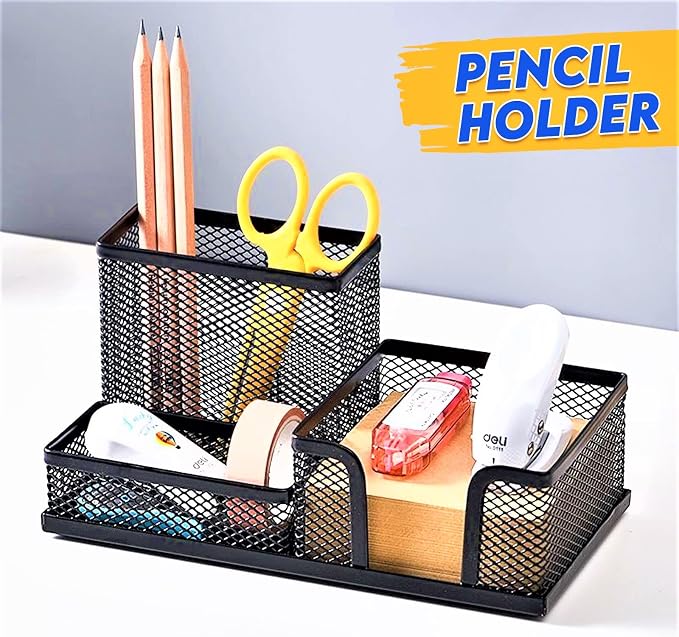 2 Pack 3 in 1 Mesh Pen Holder for Desk, 3 Compartments Pencil Holder Desk - Image 9