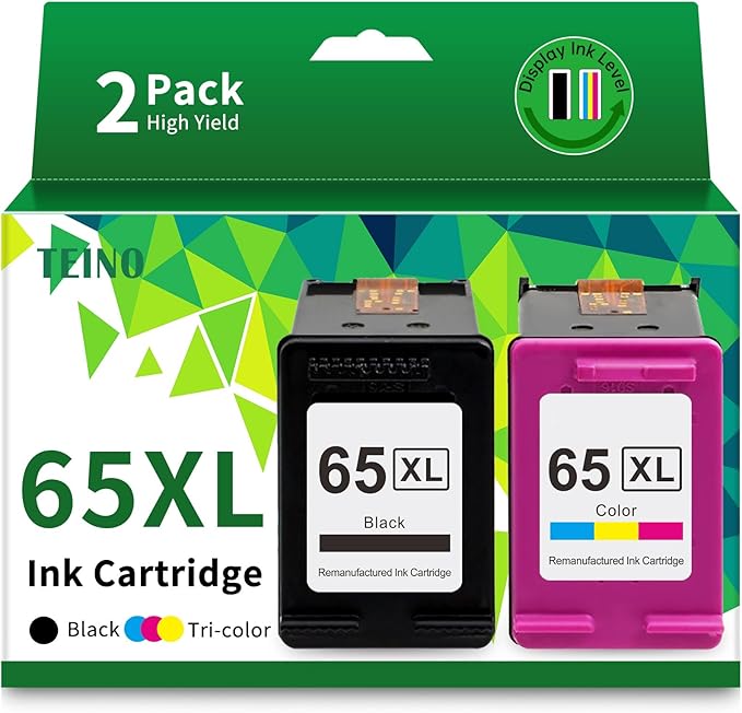 TEINO Remanufactured Ink Cartridge Replacement for HP 65 65XL 65 XL use with HP Envy 5055 5052 5058 DeskJet 3755 2655 3752 3720 3722 3723 3758 2652 2622 2624 Printer (Black Tri-Color, Combo Pack)-DeskLoop Office