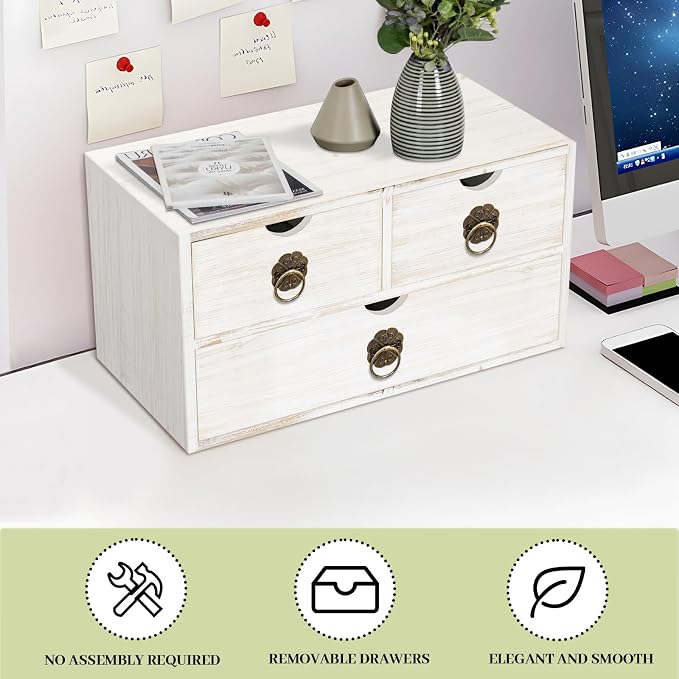 Wood Desk Organizer with Drawer, Tabletop Storage Organization Box - Image 7