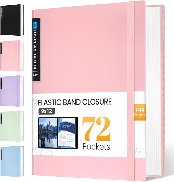 Sooez Art Portfolio 9"x12", 72 Pockets Large Portfolio Folder Display 144 Pages by Sooez