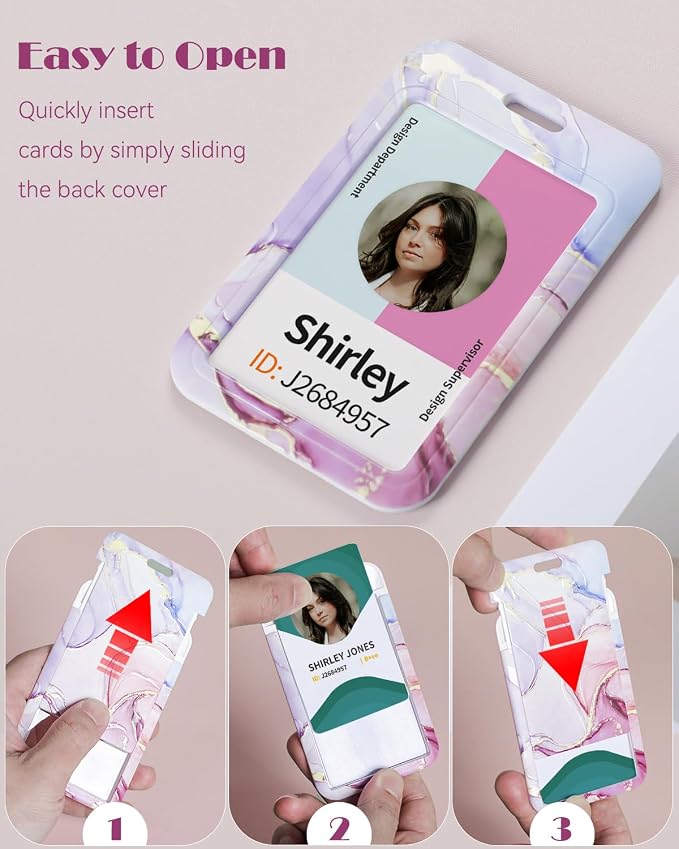Uniclife Marbling Sliding Badge Holder Pink Marble Pattern Plastic Card Holder - Image 3