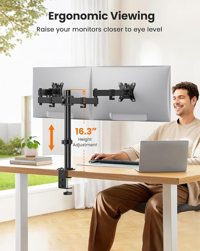 ErGear Dual Monitor Stand, Heavy-Duty Monitor Mount for 17″–32″ Monitors, Flexible Arms with Easy Dual-Monitor Alignment, Sturdy Stepped Arm Design for Superior Support, Supports 22 lbs per Arm-DeskLoop Office