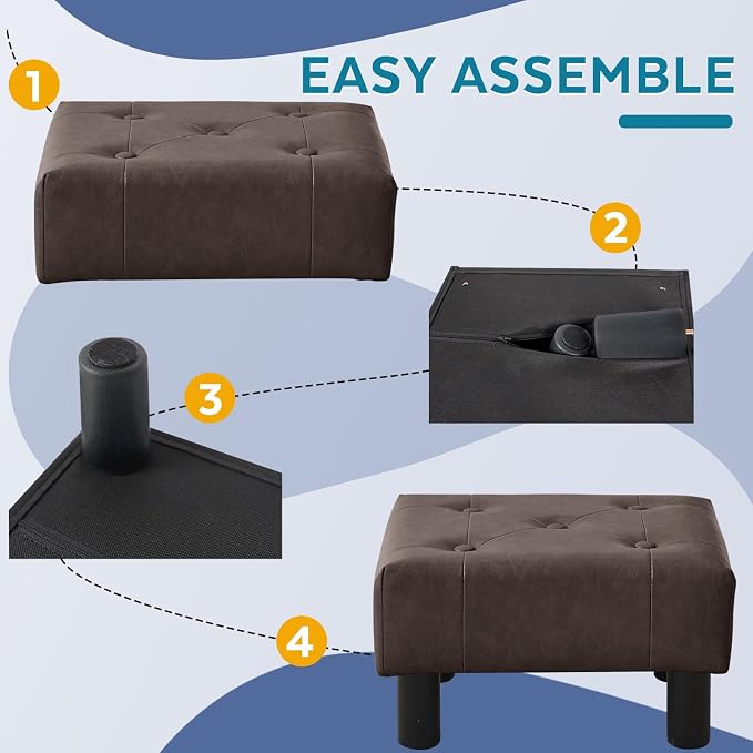 Small Foot Stool Ottoman, Faux Leather Footstool Ottoman Foot Rest - Image 5