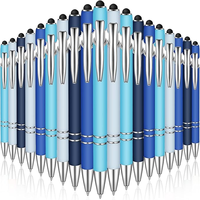 Zonon 38 Pieces Rubberized Ballpoint Pen with Stylus Tip Stylish Metal Pen Capacitive Styli with Soft Rubberized Grip, Black Ink for Most Devices (Blue Series)-DeskLoop Office