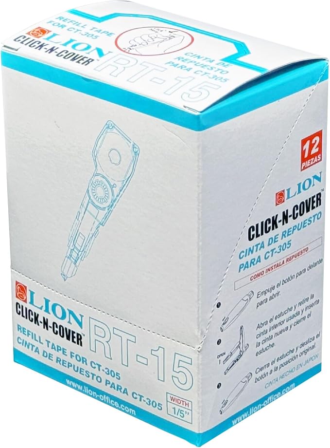 LION CLICK-N-COVER Refill Correction Tape - Image 2