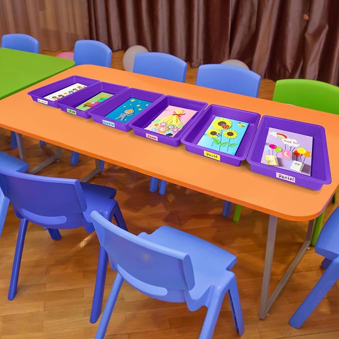 ShineMe 6 Pack Paper Trays for Classroom, Stackable Letter Size Storage Tray - Image 4