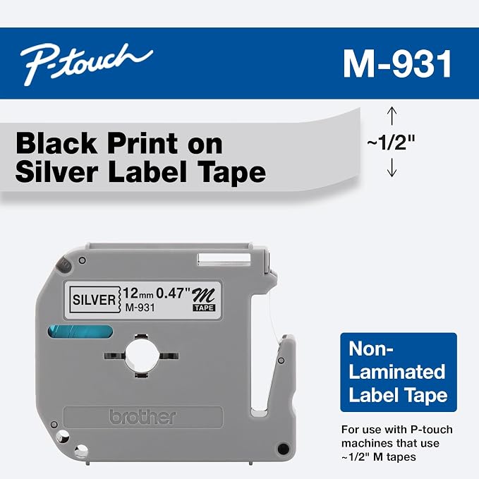 Brother Genuine P-Touch M-931 Tape, 1/2" Wide Standard Non-Laminated Tape - Image 2
