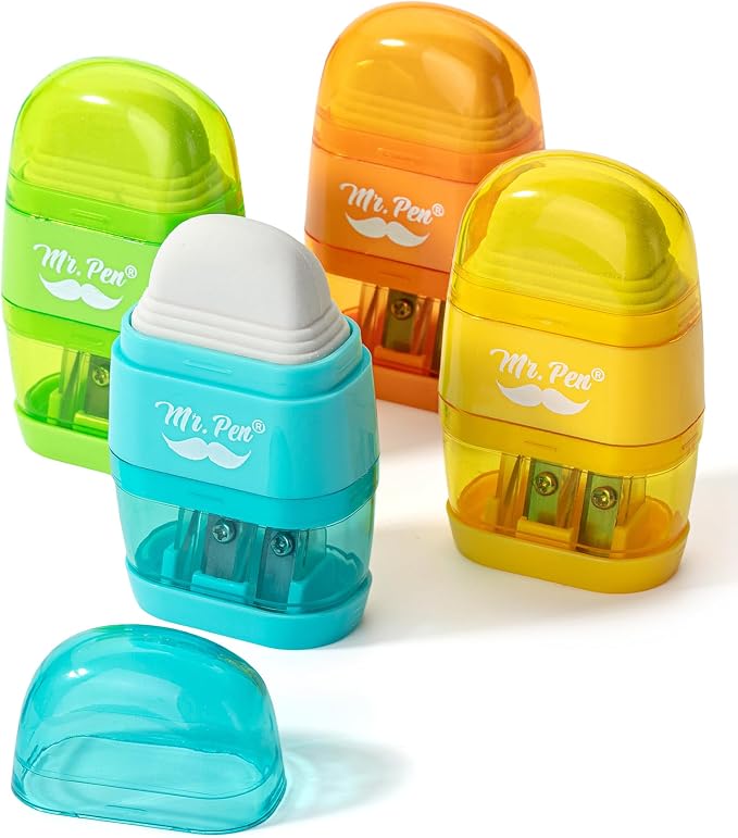 Mr. Pen- Pencil Sharpener & Eraser, 4 Pack | 2-in-1 Manual Sharpeners by MrPen