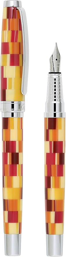 Xezo Urbanite Fountain Pen, Medium Nib. Retro Red, Yellow, Orange, and Cream Acrylic on Brass. Chrome Plated. Limited Edition and Serialized. No Two Alike-DeskLoop Office