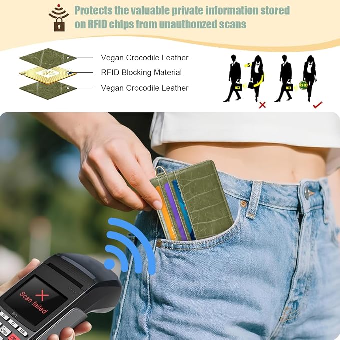 Slim Credit Card Holder Crocodile Wallet Women Thin Alligator Wallets RFID - Image 4