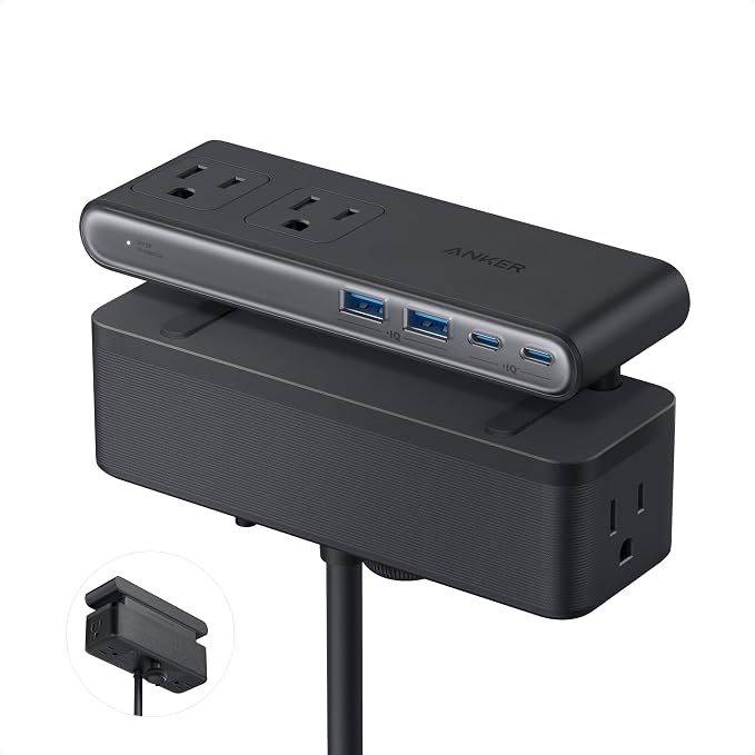 Anker Nano Power Strip, Desk Clamp, 70W Max, 1500J Surge Protector, 2 USB C | by Unknown