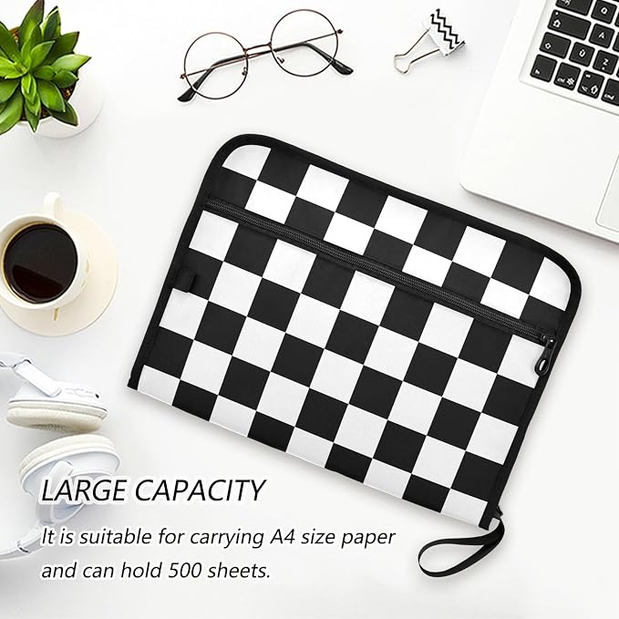 Expanding File Folder White Black Buffalo Plaid Checked Accordion File - Image 5