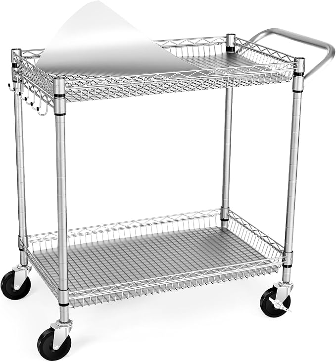 WDT Heavy Duty 2 Tier Rolling Cart, NSF Listed, 660Lbs Capacity, Commercial by WDT