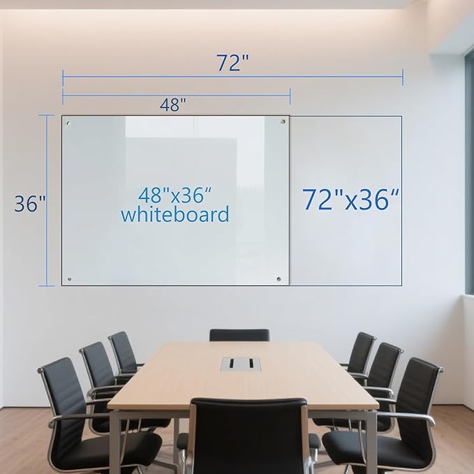 KIZZBY Glass Dry Erase Board - Magnetic Whiteboard, 72"X36" Frameless White Board Clear Glass Boards with Super Strong Magnets, Wall Mounted for Office, Classroom and Home-DeskLoop Office
