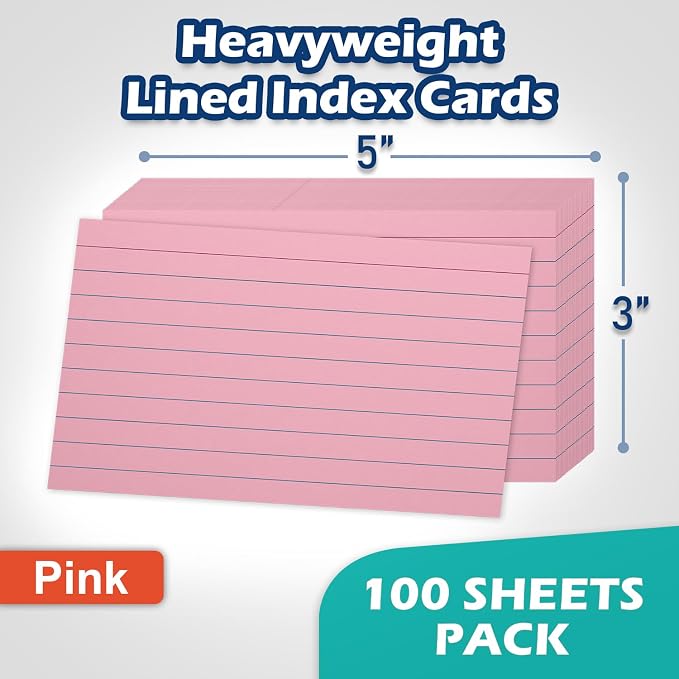 Pink Lined Index Cards 3x5 Ruled Note Cards 100 Count, 180 gsm Heavy Weight - Image 2