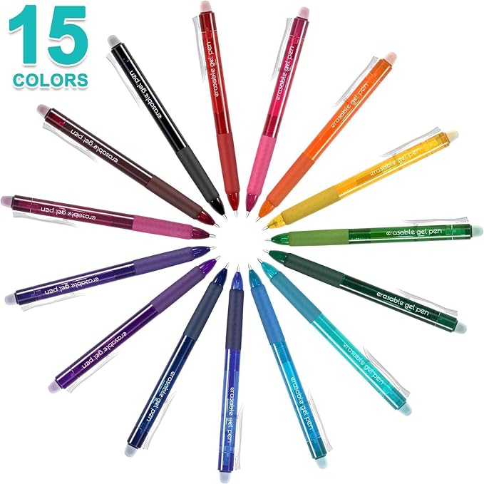 Lineon Erasable Gel Pens, 15 Colors Retractable Fine Point Erasable Pens Clicker - Image 3
