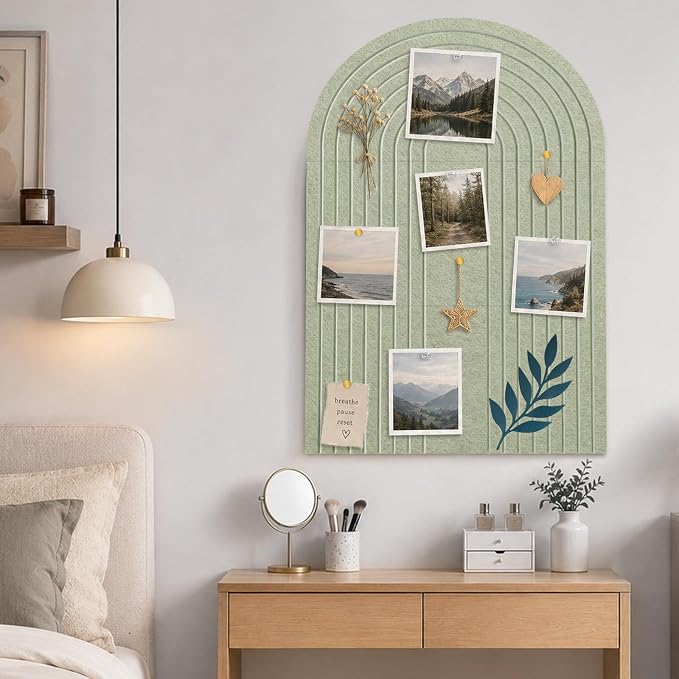 Large Arched Felt Bulletin Board, Sage Green Stylish Sized 36" x 24" Cork Board - Image 7