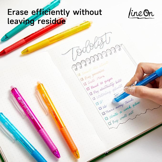 Lineon Erasable Gel Pens, 15 Colors Retractable 0.5mm Fine Point Erasable Pens - Image 6