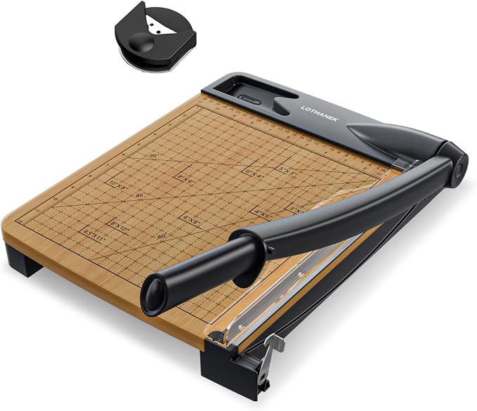 12 inch Wood Guillotine Paper Cutter, Heavy Duty Wood Base Paper Trimmer by LOTHANEK