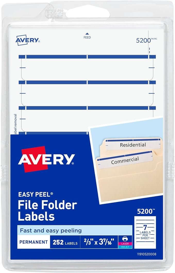 Avery File Folder Labels on 4" x 6" Sheet, Easy Peel, Print & Handwrite by Avery