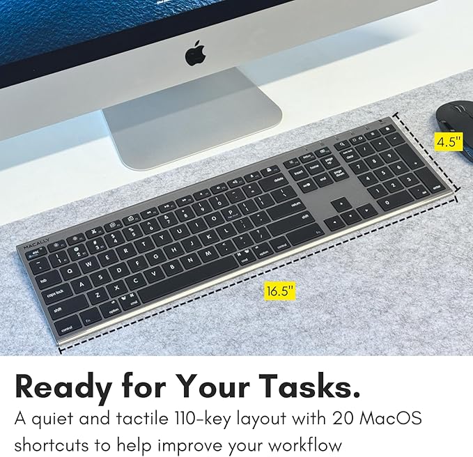 Macally Wireless Bluetooth Keyboard for Mac - Compatible Apple Keyboard or MacBook Pro/Air, iMac - Multi-Device, Up to 3 Devices with 110 Keys, 20 Shortcuts, Numeric Keypad, and Rechargeable-DeskLoop Office