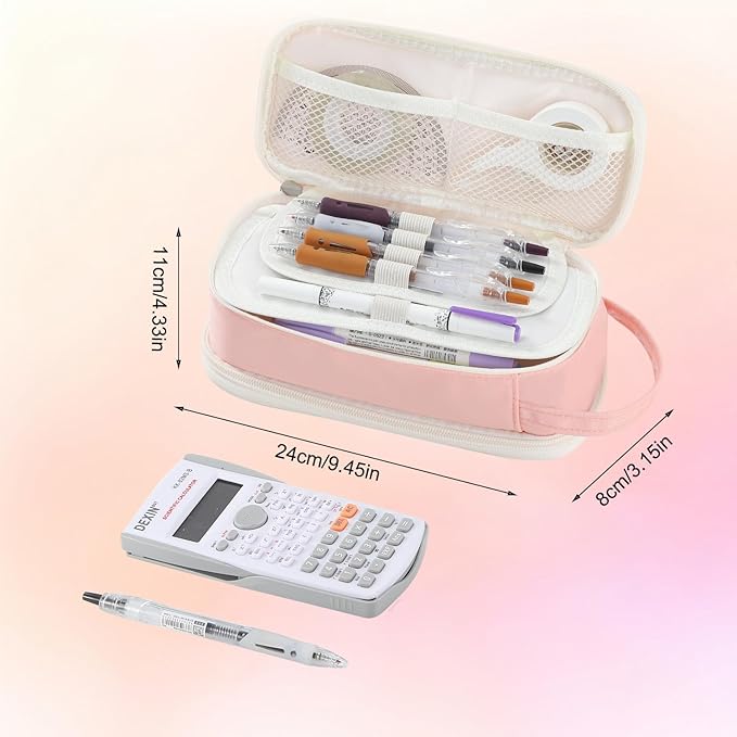 Pencil Case Large Zipper Pencil Pouch for Girls Kids Teens Adults Aesthetic Pencil Bag Stationery Organizer Pen Pencil Case with Handle for School Pink-DeskLoop Office