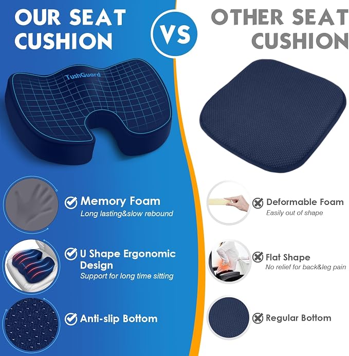 TushGuard Seat Cushion for Office Chair Memory Foam Non-Slip Desk Seat Cushion - Image 4