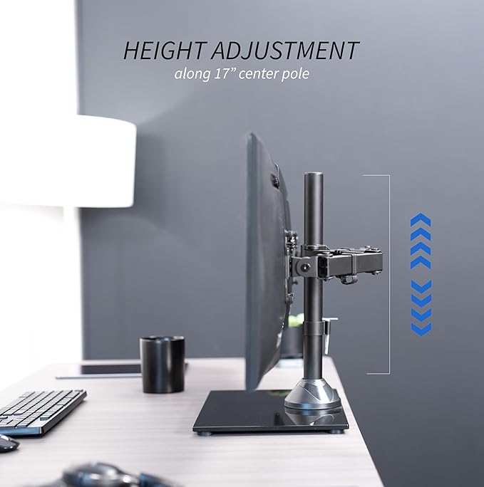 VIVO Freestanding Dual Monitor Stand with Sleek Glass Base and Adjustable Arms, Mounts 2 Screens up to 32 inch and 22 lbs Each, Black, STAND-V002FG-DeskLoop Office
