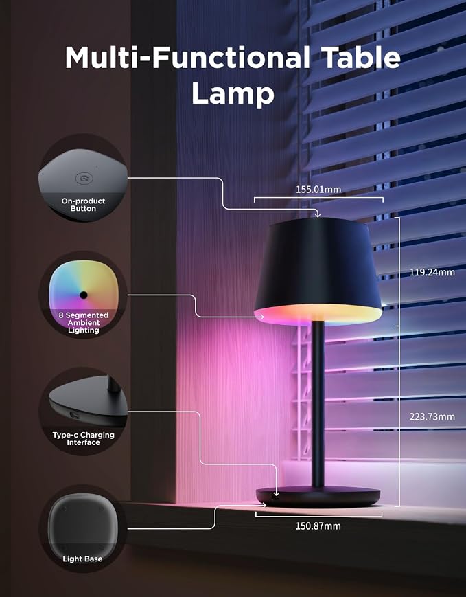 Govee Smart Cordless Table Lamp Classic, RGBIC Rechargeable Table Lamp - Image 9