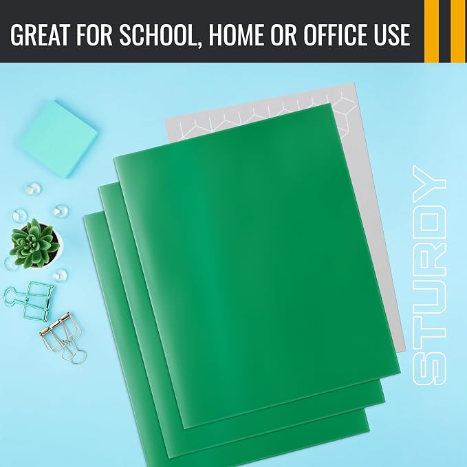 Better Office Products 2 Pocket Glossy Laminated Green Paper Folders, Letter - Image 5