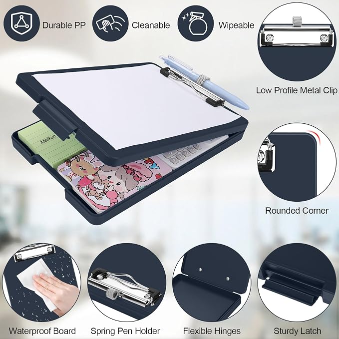 Meiikun Small Clipboard with Storage, A5 Clipboards with Pen Holder, Half - Image 5